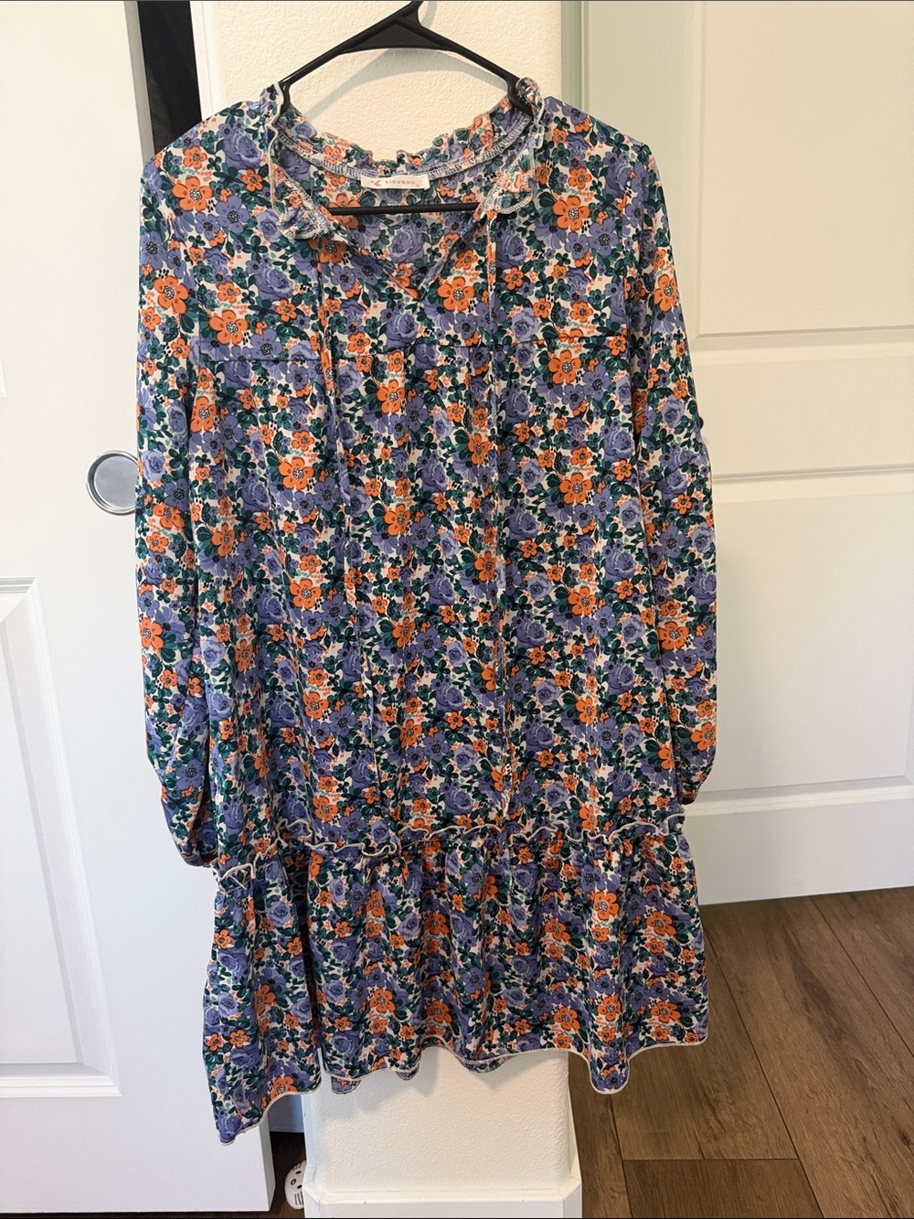 Floral Print Long Sleeve Dress - Orange & Purple